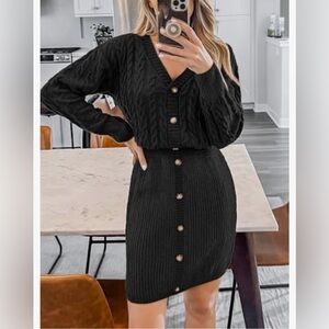 Elegant Black Cable Knit Dress